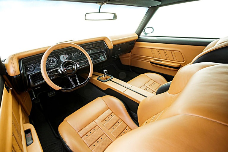Custom 1970 LS3 Chevelle leather interior built by Goolsby Customs