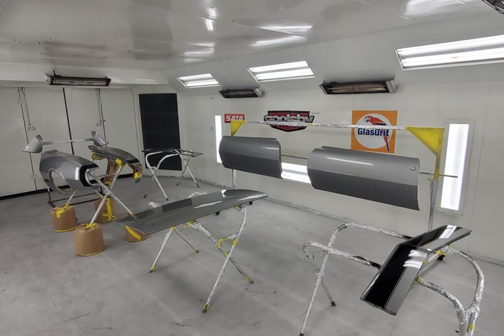 Custom LT4 1967 Camaro Pro Touring street rod in the paint shop