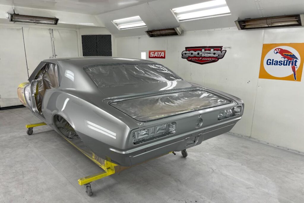 Custom LT4 1967 Camaro Pro Touring street rod in the paint shop