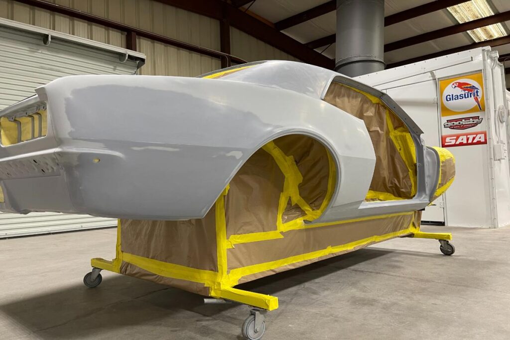 Custom LT4 1967 Camaro Pro Touring street rod in the paint shop