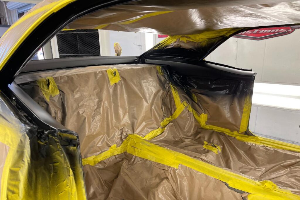 Custom LT4 1967 Camaro Pro Touring street rod in the paint shop